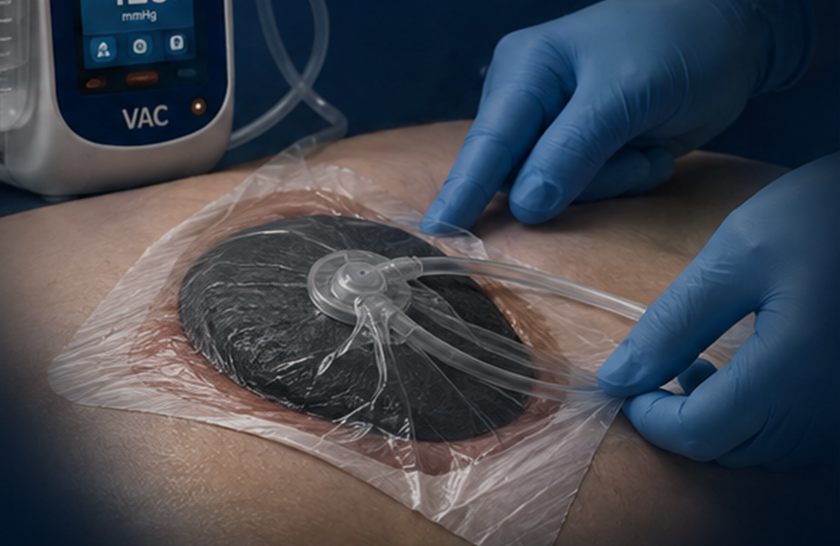 Instalacion de una terapia de presion negativa sobre una herida